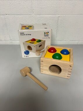 Plan Toys punch & drop natural wood mallet and ball  toy